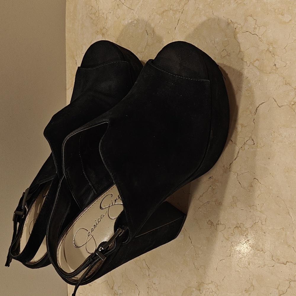 Jessica Simpson Chunky Black Suede Platform Slingbacks - Size 8